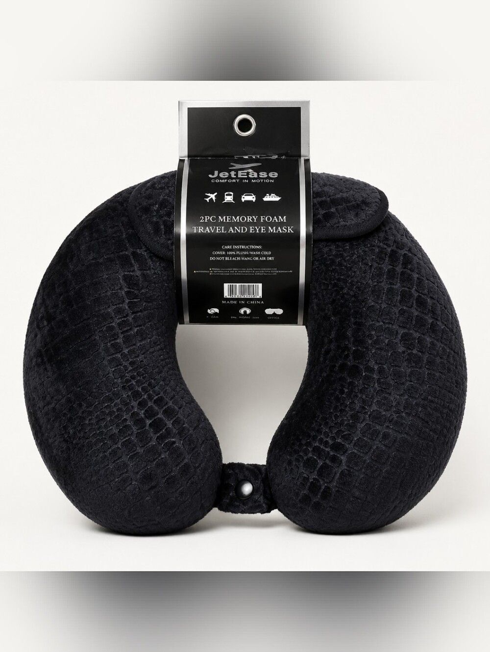 🔹️NWT Black Crocodile Embossed Memory Foam Travel Pillow & Mask Set